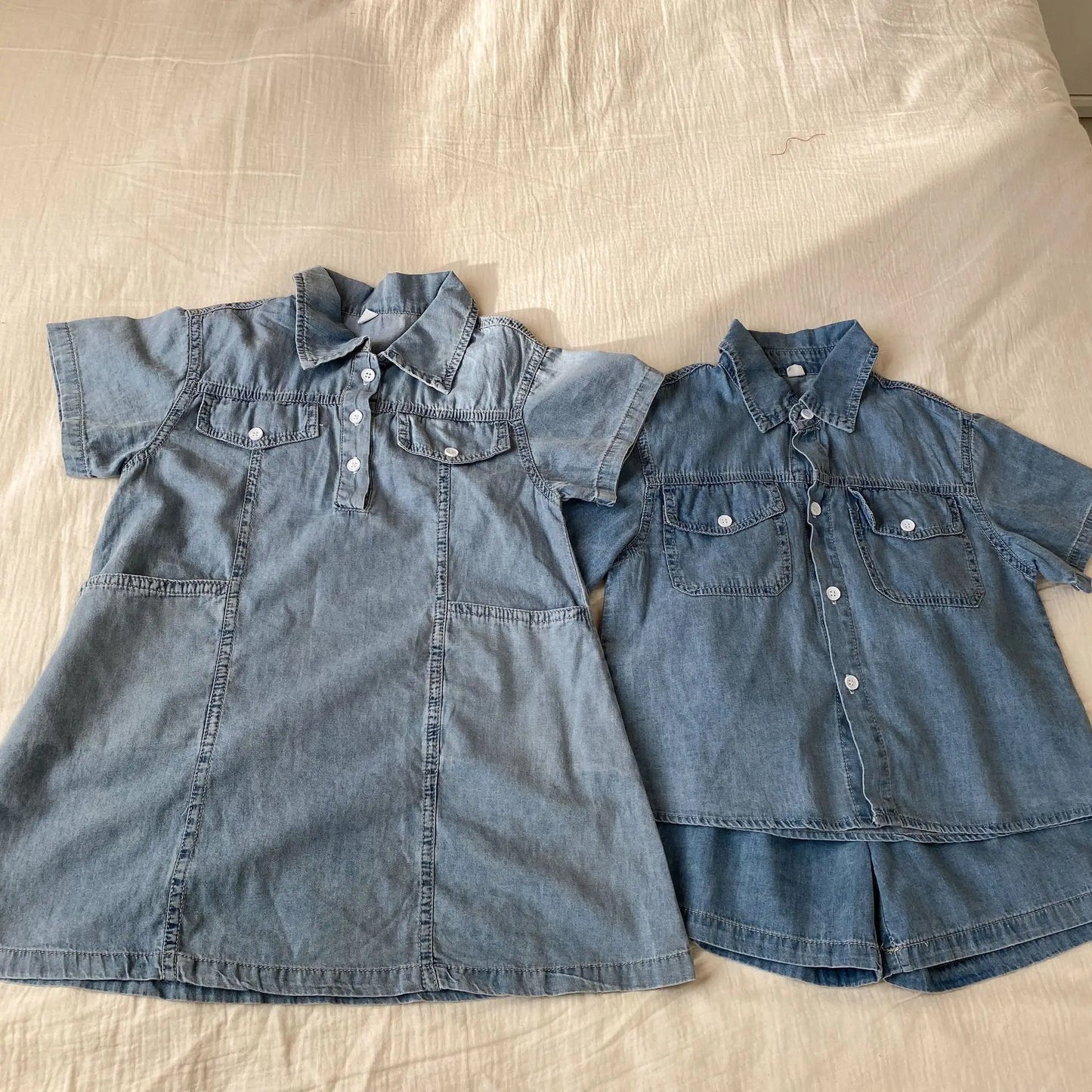 Roupas infantis 2025 verão novo terno jeans para menino ou vestido de menina casual roupas para irmão e irmã