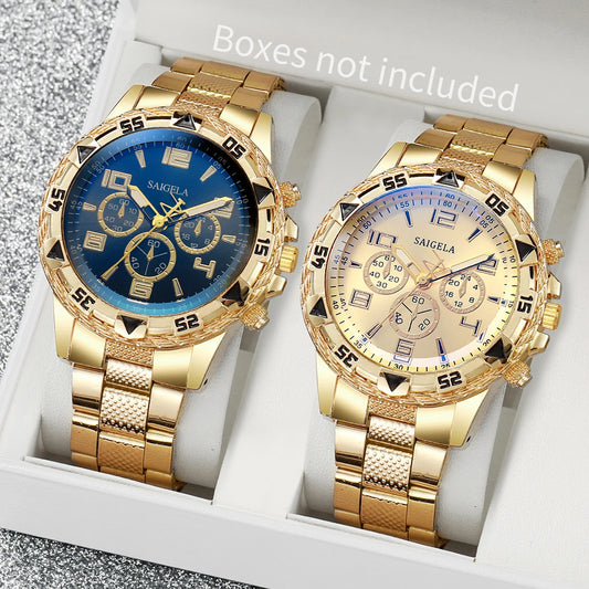 2 pçs/set Homens Relógios de Negócios Moda Mostrador Árabe Banda de Aço Masculino Conjunto de Relógio de Quartzo( Sem Caixa)