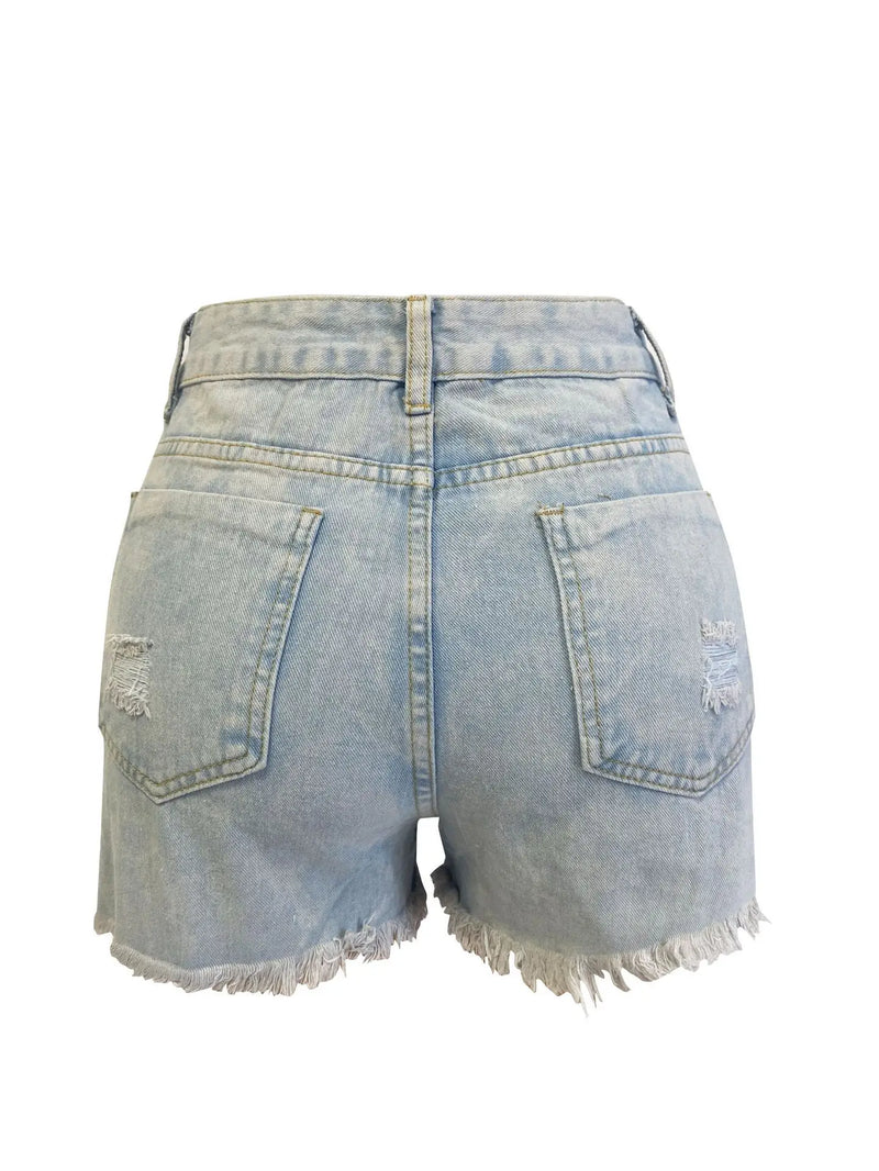 Denim Rasgado Shorts Mulheres Buraco Jeans Duplo Lado Dividido Zíper Sexy Slim Fit Angustiado Calças Curtas Cintura Alta Streetwear 2025