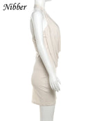 Nibber Diamante Colado Mini Vestido de Cor Sólida Moda Feminina Profundo Decote Em V Vestidos Sem Alças Tendência Feminina Streetwear Roupas