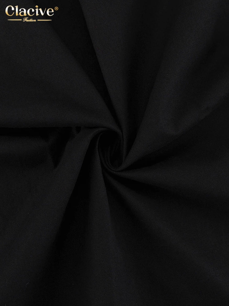 Clacive Sexy Loose Black Cotton Womens Dresses 2024 Summer Strap Sleeveless Ankle Length Dress Elegant Hollow Out Female Dress