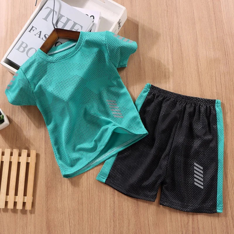 Conjunto de roupas de verão para meninas de bebê respirável esporte futebol jogging camisetas e shorts 2 PCS terno crianças menino Top Bottom Tracksuits