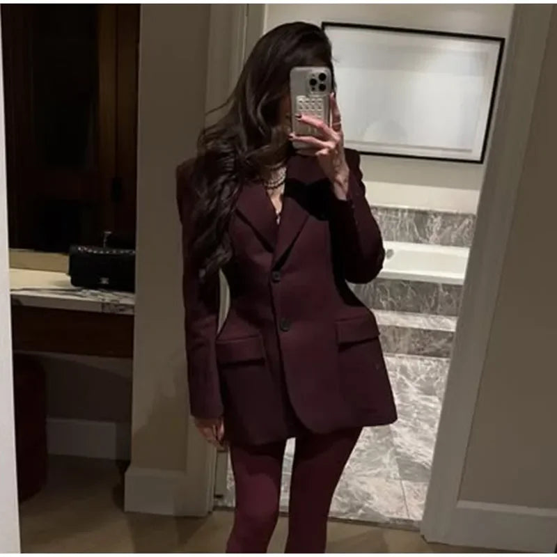 Bornladies Outono Inverno Cintura Fina Chic Blazer Casacos Senhoras Escritório Senhoras Trespassado Moda Ternos Jaqueta Roupas Femininas