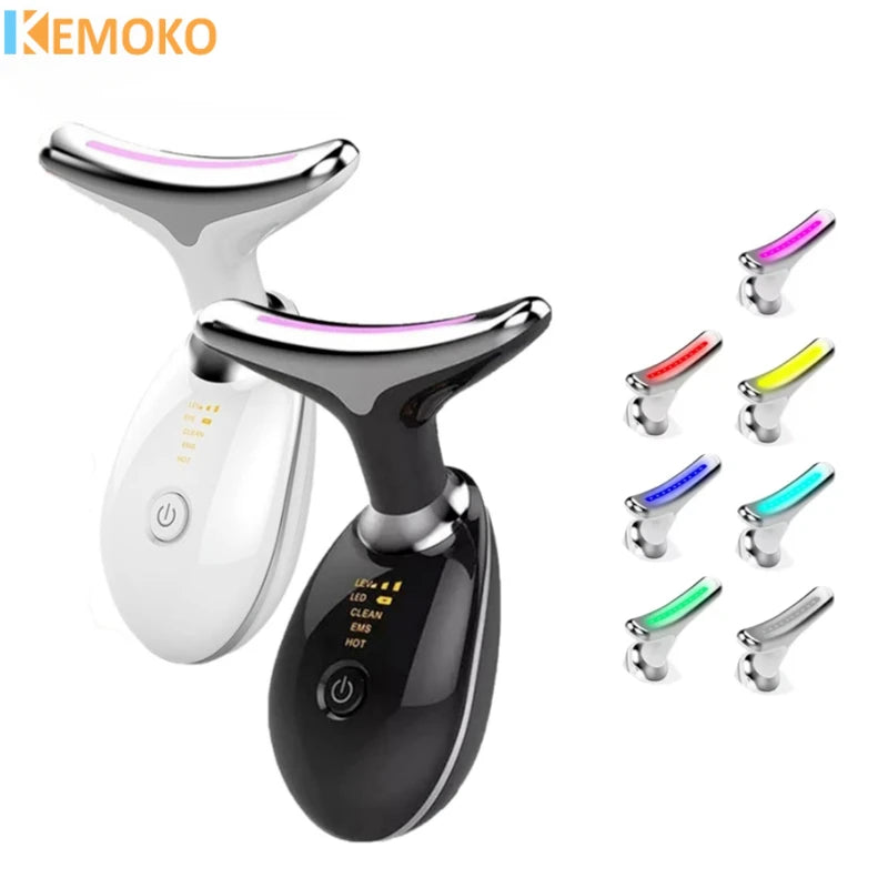 Dispositivo de Beleza para Pescoço EMS de 7 Cores Massageador Facial Lift Rejuvenescedor Removedor de Papada Anti-Rugas Massageador Facial com LED Fotônico para Firmar a Pele