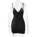 Sexy Spaghetti Strap String Cross Bodycon Dress para Mulheres Sólido Backless Cut-out Night Club Vestido Verão Sem Mangas Mini Vestido