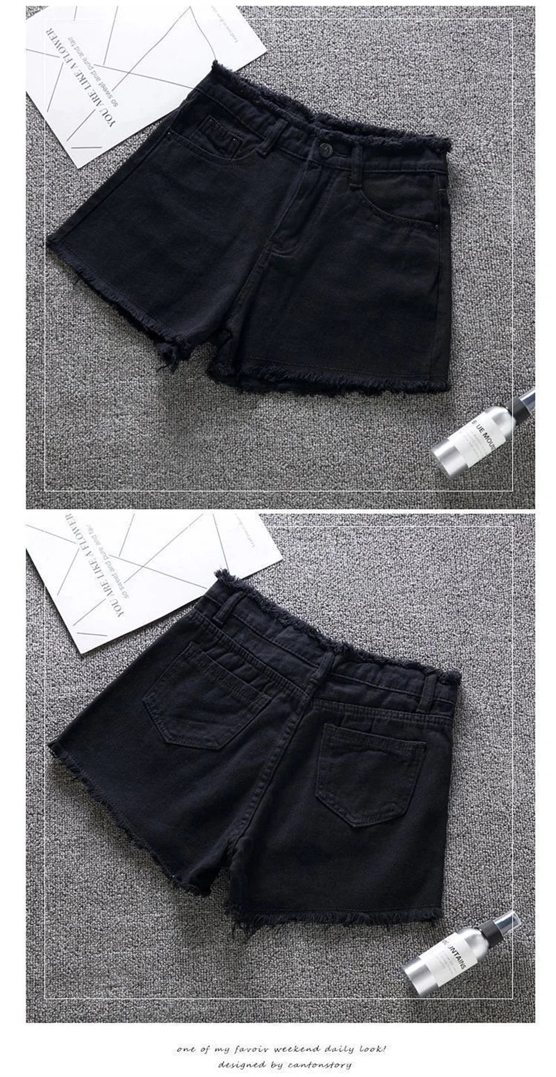 2023 Verão Mulher High Haist Jeans Shorts Moda Ásperas Denim Calças Curtas Colegial Calças Casuais Azul Preto Branco Jeans