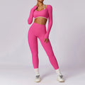 2 Peças Mulheres Treino Conjunto de Ioga Treino Sportswear Roupas de Ginástica Fitness Manga Comprida Crop Top Leggings de Cintura Alta Ternos Esportivos