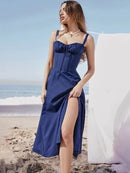 Townlike Elegante Maxi Cintura Longa Envoltório Linha A Vestido Mulheres Alça de Espaguete 2024 Vestido Primavera Verão Sem Encosto Vestidos de Festa Sexy