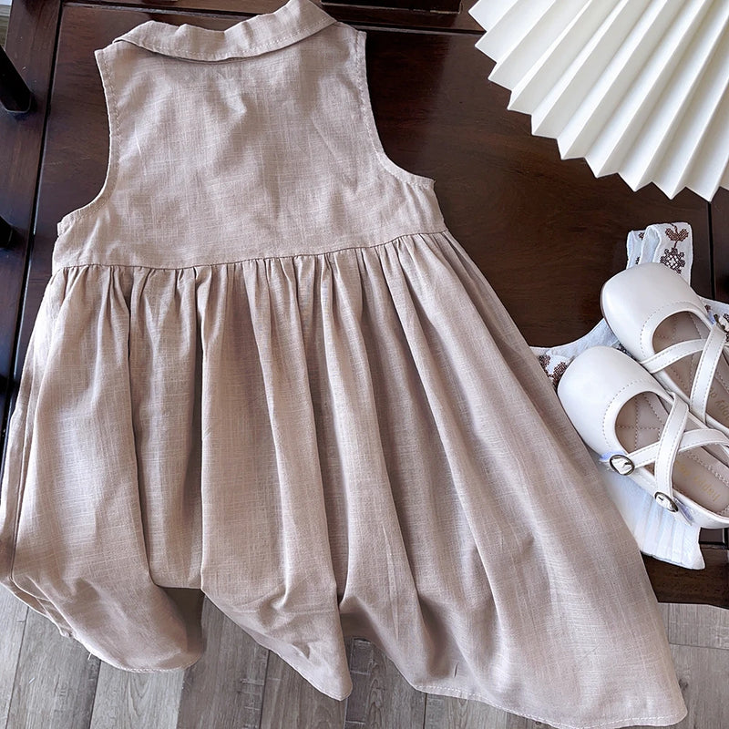 Urso Líder Novo Sólido Bebê Menina Vestido de Algodão Botão Crianças Vestidos de Verão Princesa Vestido de Festa Da Criança Meninas Vestido de Verão Roupas Infantis