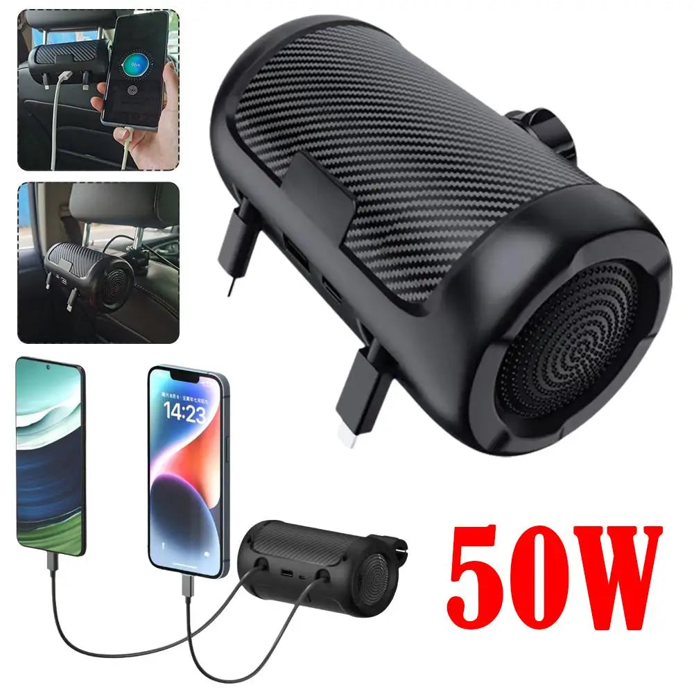 Carregador de Encosto de Cabeça Retrátil Multifuncional para Traseira do Carro 4 em 1 Adaptador Rápido 65W para Notebook/Telefone/iPad Q7C9