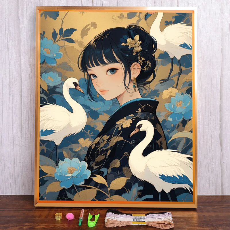 Bird Girl Pré-Impresso Cross Stitch Kit Completo DIY Bordado DMC Fios Artesanato Tricô Hobby Pacote Mágico Jóias