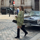 Mulheres elegantes verde irregular babados soltos mini vestido moda o pescoço manga cheia vestidos curtos primavera verão chique vestidos de senhora