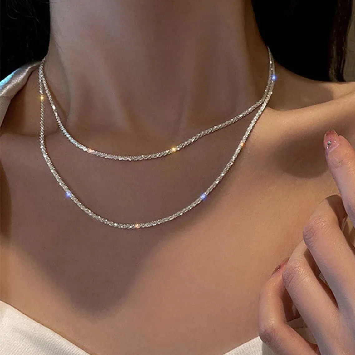 Colar Espumante de Cor Prata Para As Mulheres Na Moda Clavícula Cadeia Gargantilha Meninas Coreano Festa de Casamento Jóias Acessórios
