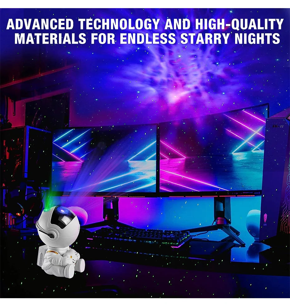 Projetor de Luz de Astronauta Galaxy Star - Projetores de Céu Estrelado, Lâmpada de Decoração para Quarto, Nebulosa, Luz Noturna de LED, Presente para Crianças e Adultos