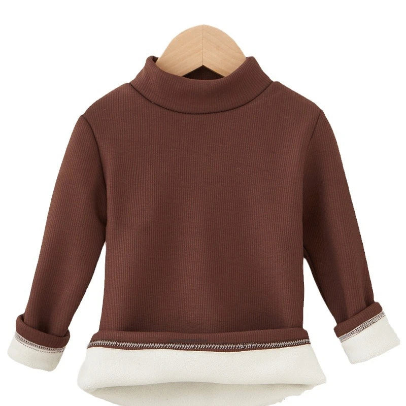 Camisa de fundo infantil outono/inverno Nova camiseta quente com fundo para homens e mulheres Roupas de pelúcia de bebê engrossadas