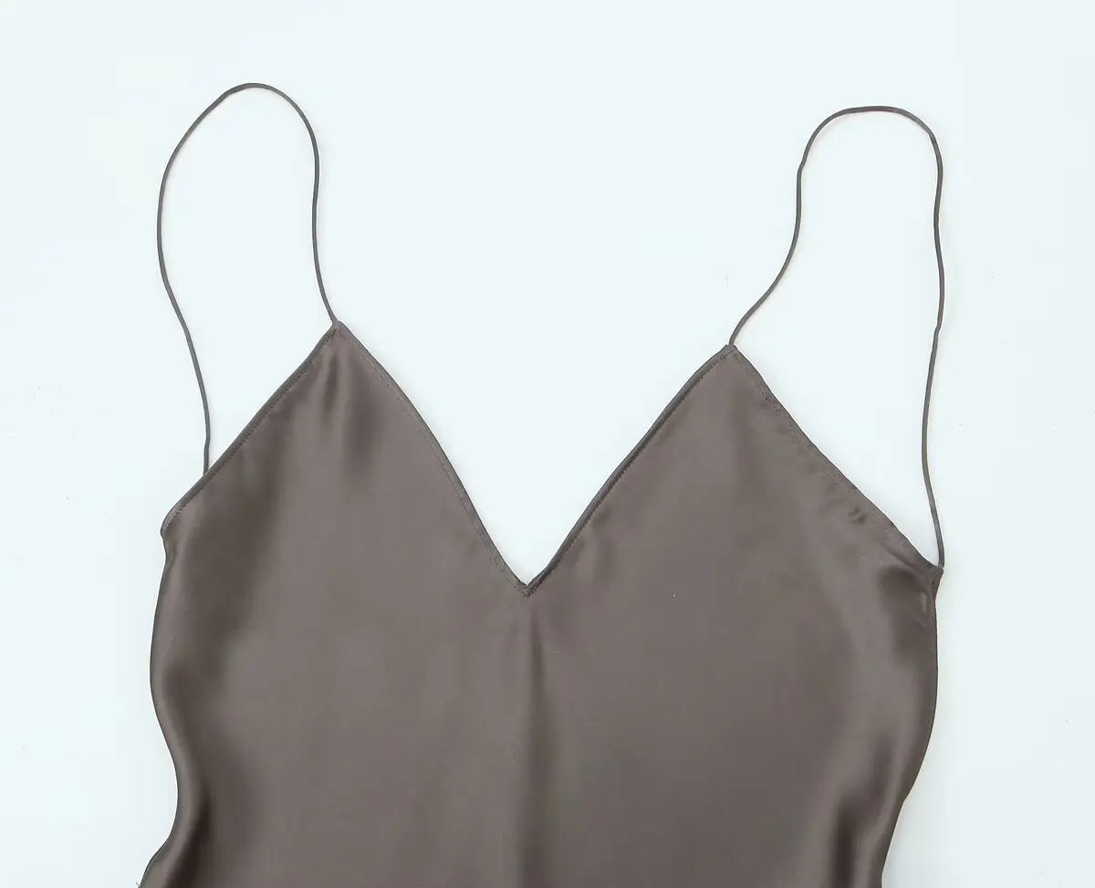 TRAFZA 2024 Mulheres Vestido de Verão Cetim Sem Mangas Sem Encosto Decote Em V Feminino Vestidos Longos Chic Sexy Party Vintage Mulher Vestido de Noite