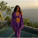 Vestido Maxi Fino Roxo Oco Out Mulheres Elegante Decote Em V Profundo Plissado Manga Cheia Vestidos Longos 2024 Vestes De Festa Da Senhora Da Moda