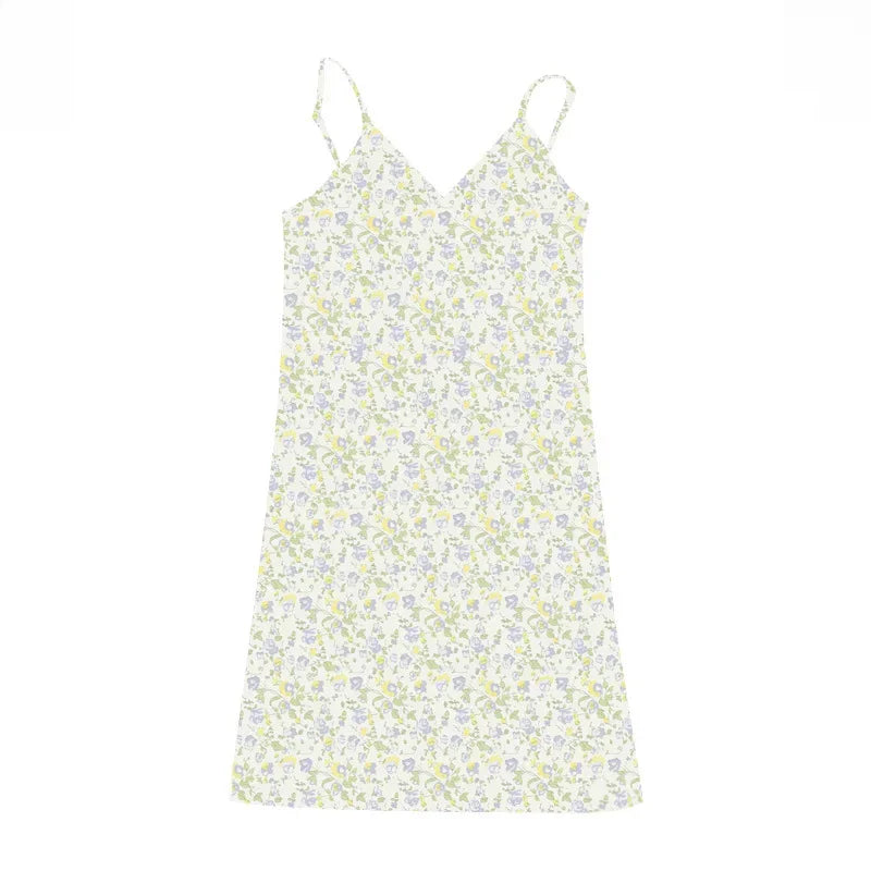 Vestido de tanque com decote em V com impressão vintage para mulheres verão 2025 novo padrão florido saia de tanque roupas femininas comércio exterior