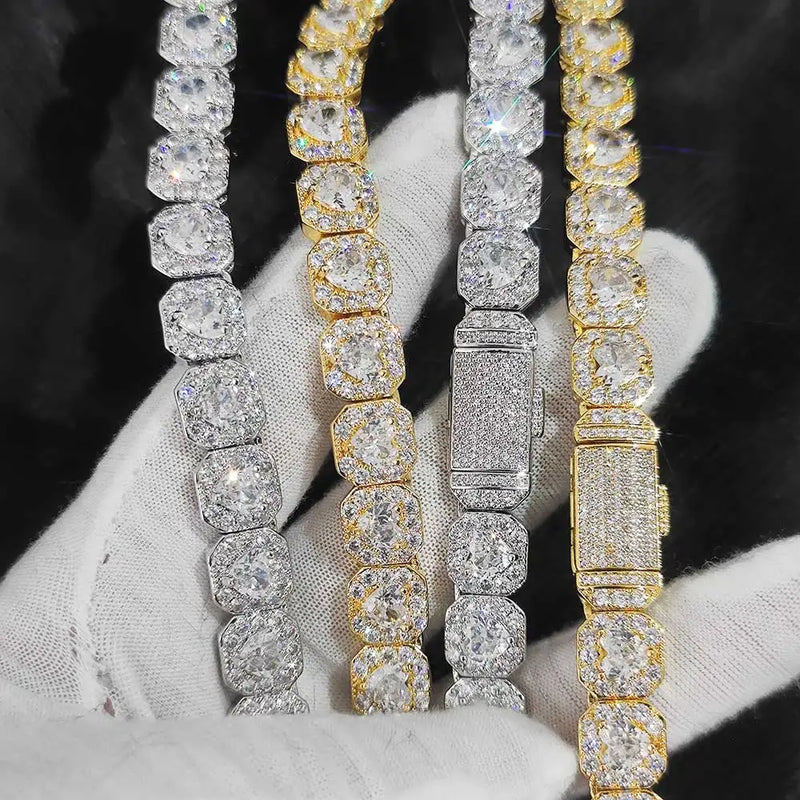 10 / 12MM Clustered Tennis Chain para Homens Colar Hip Hop Iced Out Zircônia Latão Rapper Rock Gargantilha Jóias