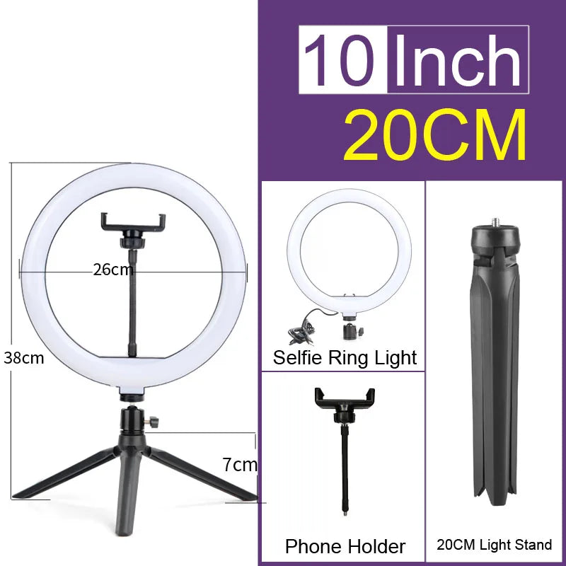 Luz de Anel LED 14 polegadas para Fotografia - Tripé com Luz de Anel para Transmissão ao Vivo
