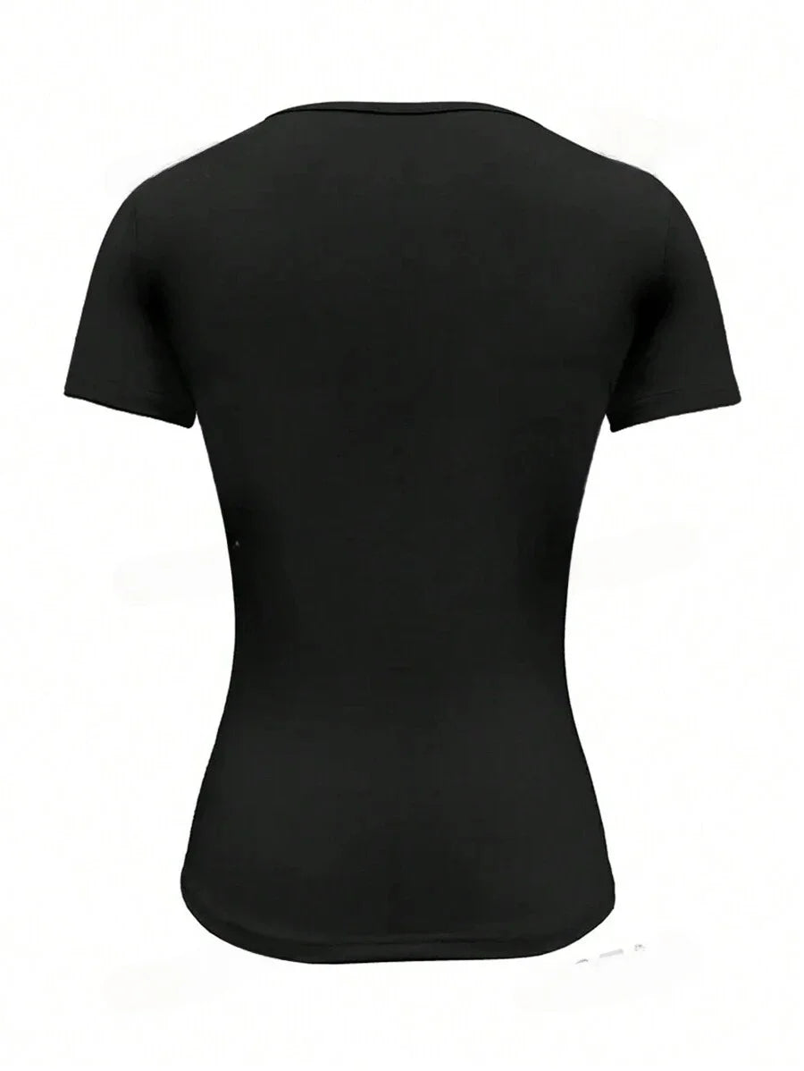 Camisetas Femininas Básicas Decote Redondo Manga Curta Tops Curtos Tops Fofos de Verão Camisetas Slim Fit Y2k Roupas 2024