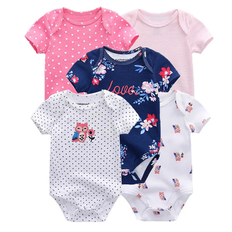 Kiddiezoom 5 Pçs/lote Quatro Estações Moda Dos Desenhos Animados de Manga Curta Do Bebê Menino Menina Bodysuits Macio 100% Algodão Recém-nascido Onesies Roupas