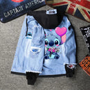 Lilo&stitch Hip Hop Jaquetas Jeans com Capuz para Homens Roupas Femininas Outono Inverno Jaqueta Masculina Patchwork Jaqueta Jeans Streetwear Roupas