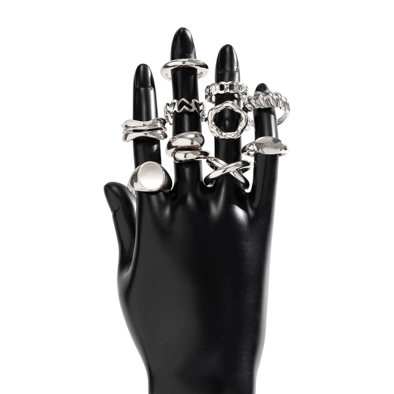 Lacteo Trendy Geometric Cuff Rings Set para Mulheres Metal Ajustável No Dedo Anel Senhoras Moda Declaração Jóias Festa Novo