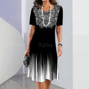 Moda Listrada Mulher Roupas Vestidos Simplicidade Imprimir Manga Curta Vestido Feminino Elegante Preto Feminino Vestido Longo Pulôver 2024