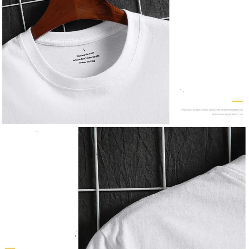 Camisetas masculinas 2024 Masculino Verão Algodão Manga Curta Moda Bottoming Tops Em Torno Do Pescoço Branco Tee Camiseta Oversized Roupas Masculinas