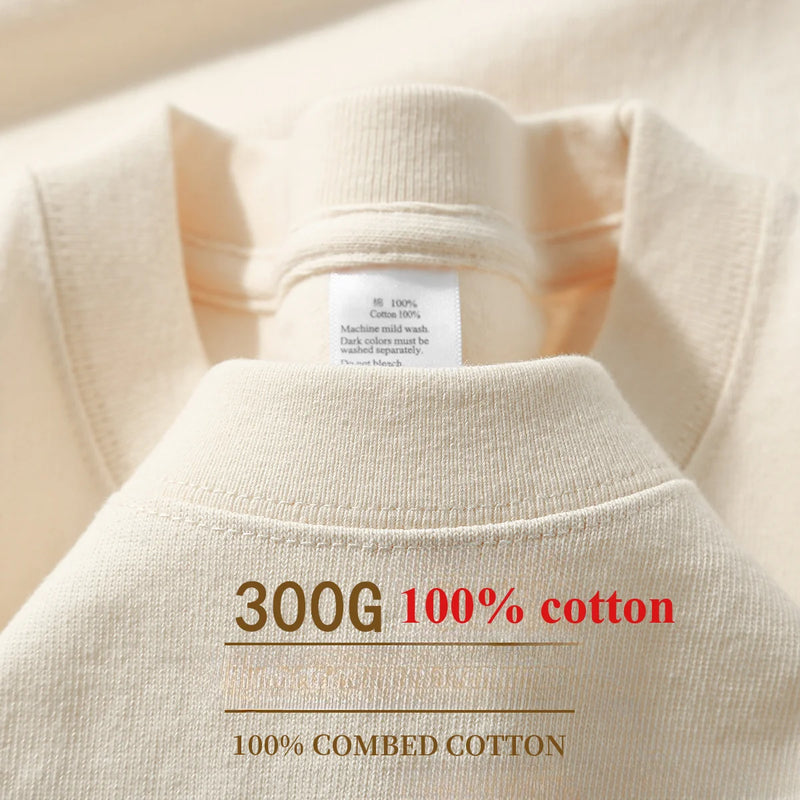 Camiseta de algodão de verão resistente 300 gramas algodão puro americano manga curta camiseta masculina casual base top camiseta grande