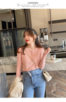 Suéter de malha feminina com decote em O Botão Pulôveres Primavera Outono Suéteres Básicos para Feminino Pulôver Slim Sólido Negrito Listradas Tops