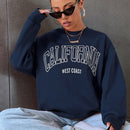 Tendência coreana Mulher Camisolas Califórnia Costa Oeste Impressão Feminino com capuz Mangas Compridas O-pescoço Pulôveres Roupas Esportivas e Ricas