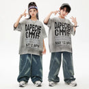 Meninas Meninos Hip Hop Dança de Salão Trajes 4 Crianças Cinza Camiseta Azul Denim Jeans Calças Jazz Dança Roupas Criança Palco Dancewear