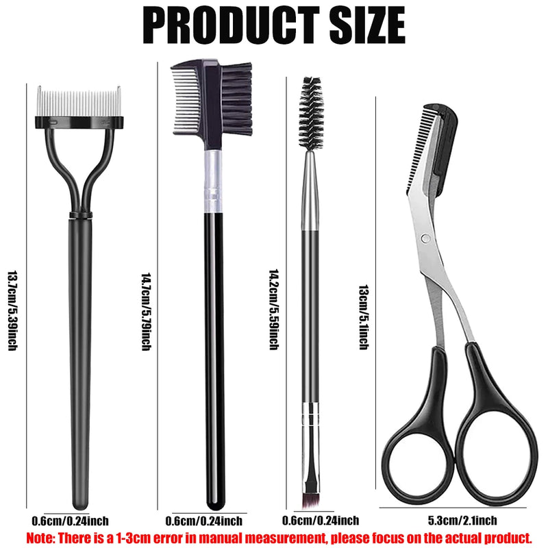 Conjunto de 3/5 Peças de Pincéis para Sobrancelha, Pente para Cílios, Separador de Cílios, Ferramentas Profissionais de Maquiagem para Olhos com Tesourinha para Sobrancelha para Mulher
