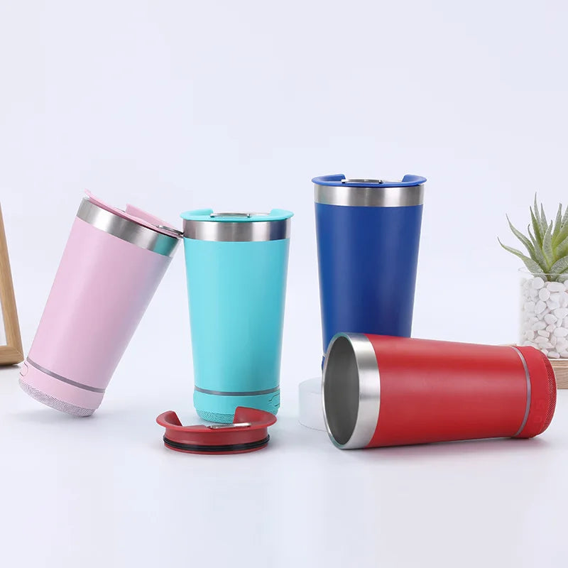 Copo Térmico de Aço Bluetooth Criativo 16oz 450ml com Dupla Camada, Refrigerador de Gelo para Carro, Coffee e Cerveja, Garrafa Térmica