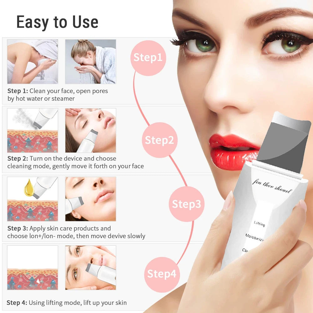 Raspador de pele ultrassônico Peeling Removedor de cravo Limpeza facial profunda Lifting Acne Pore Cleaner Espátula facial Limpador de pá