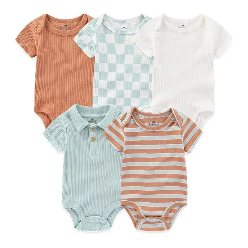 Kiddiezoom 5 Pçs/lote Quatro Estações Moda Dos Desenhos Animados de Manga Curta Do Bebê Menino Menina Bodysuits Macio 100% Algodão Recém-nascido Onesies Roupas