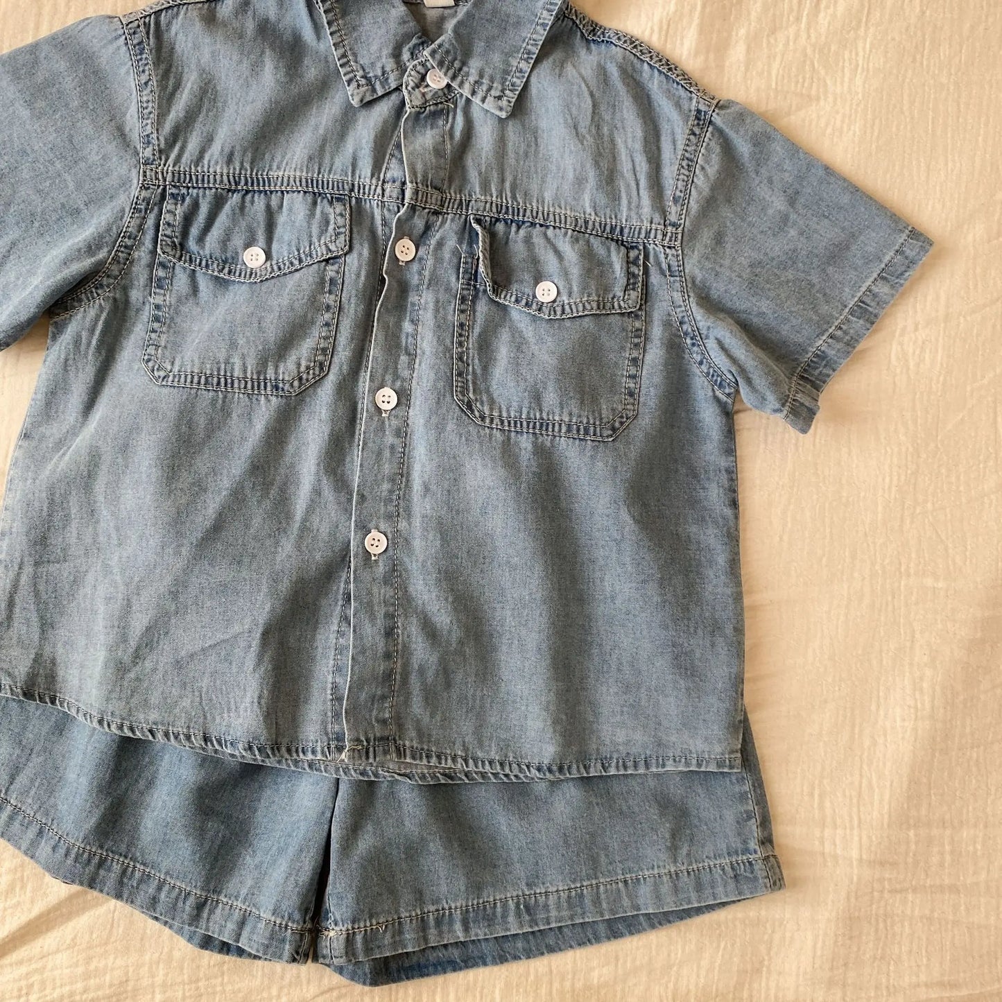 Roupas infantis 2025 verão novo terno jeans para menino ou vestido de menina casual roupas para irmão e irmã