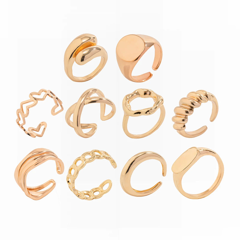 Lacteo Trendy Geometric Cuff Rings Set para Mulheres Metal Ajustável No Dedo Anel Senhoras Moda Declaração Jóias Festa Novo