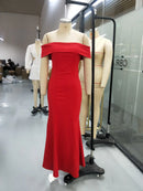 Mulheres Vestido de Noite 2024 Primavera/Verão Mais Recente Inteligente Côr Sólida Vermelho Temperação Um Ombro Festa Apertado Saia Longa