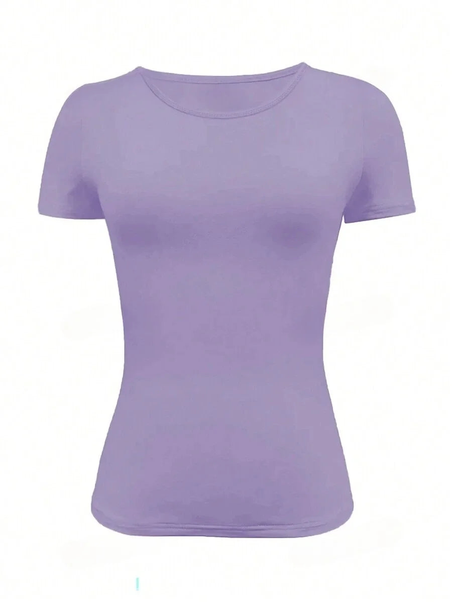 Camisetas Femininas Básicas Decote Redondo Manga Curta Tops Curtos Tops Fofos de Verão Camisetas Slim Fit Y2k Roupas 2024