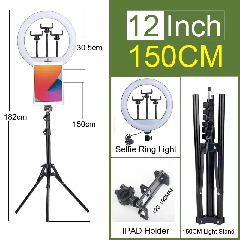 Luz de Anel LED 14 polegadas para Fotografia - Tripé com Luz de Anel para Transmissão ao Vivo