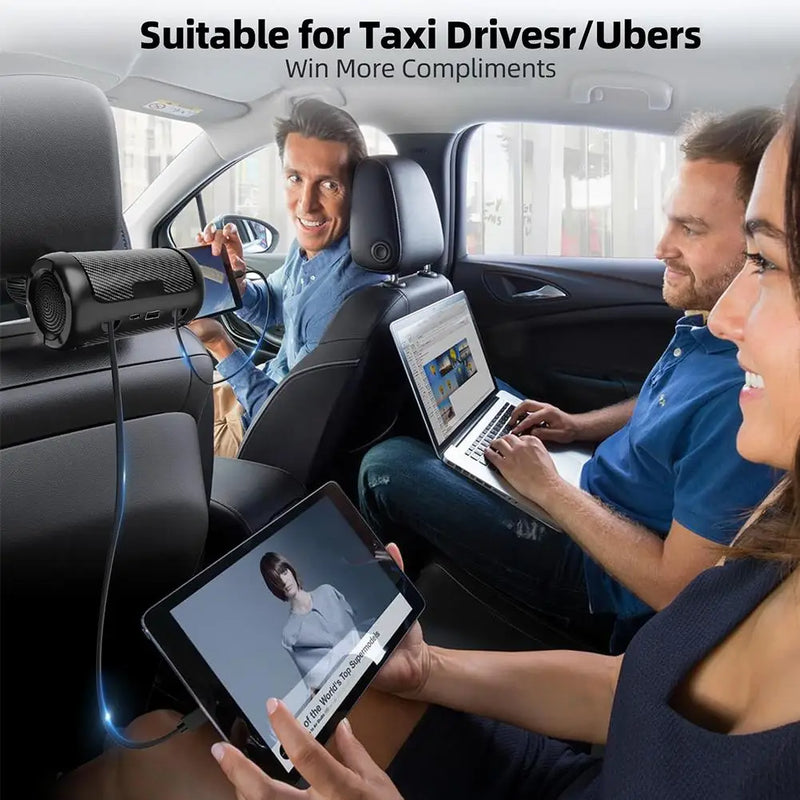 Carregador de Encosto de Cabeça Retrátil Multifuncional para Traseira do Carro 4 em 1 Adaptador Rápido 65W para Notebook/Telefone/iPad Q7C9