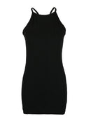 Sexy Rib Stripe Backless Sem Mangas Bodycon Vestido Mulheres Cor Sólida Magro Elegante Halter Vestido Club Party Vestidos