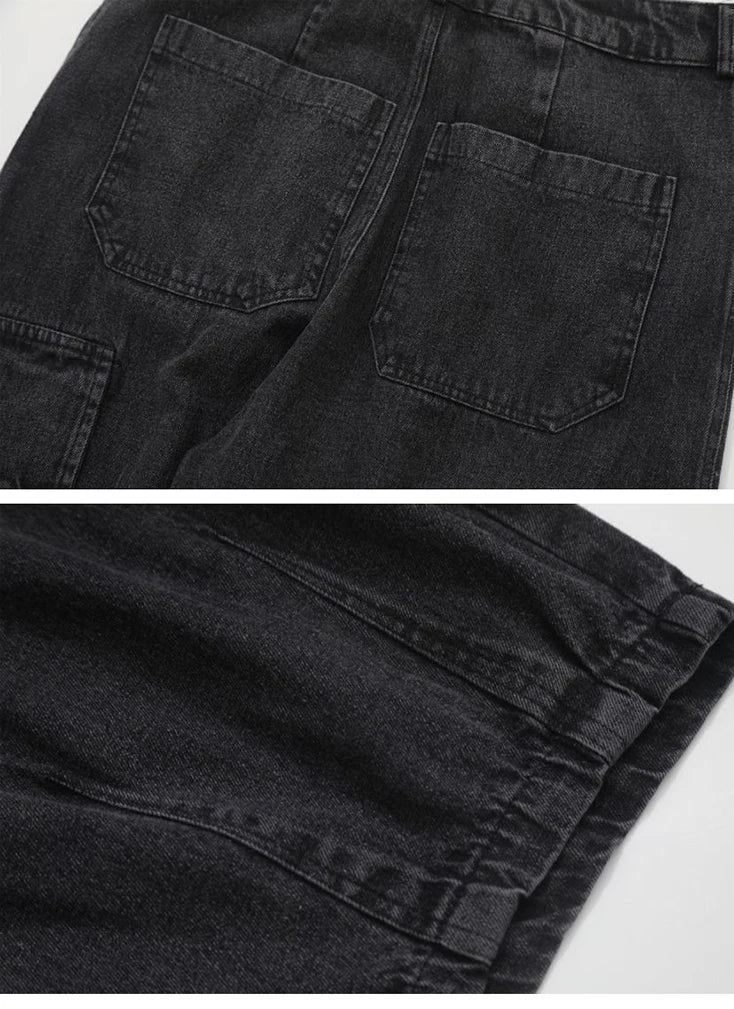 Calças Jeans Largas Calças Jeans Masculinas Calças Pretas de Perna Larga Jeans Masculinos Oversize Cargo Coreano Streetwear Hip Hop Harajuku