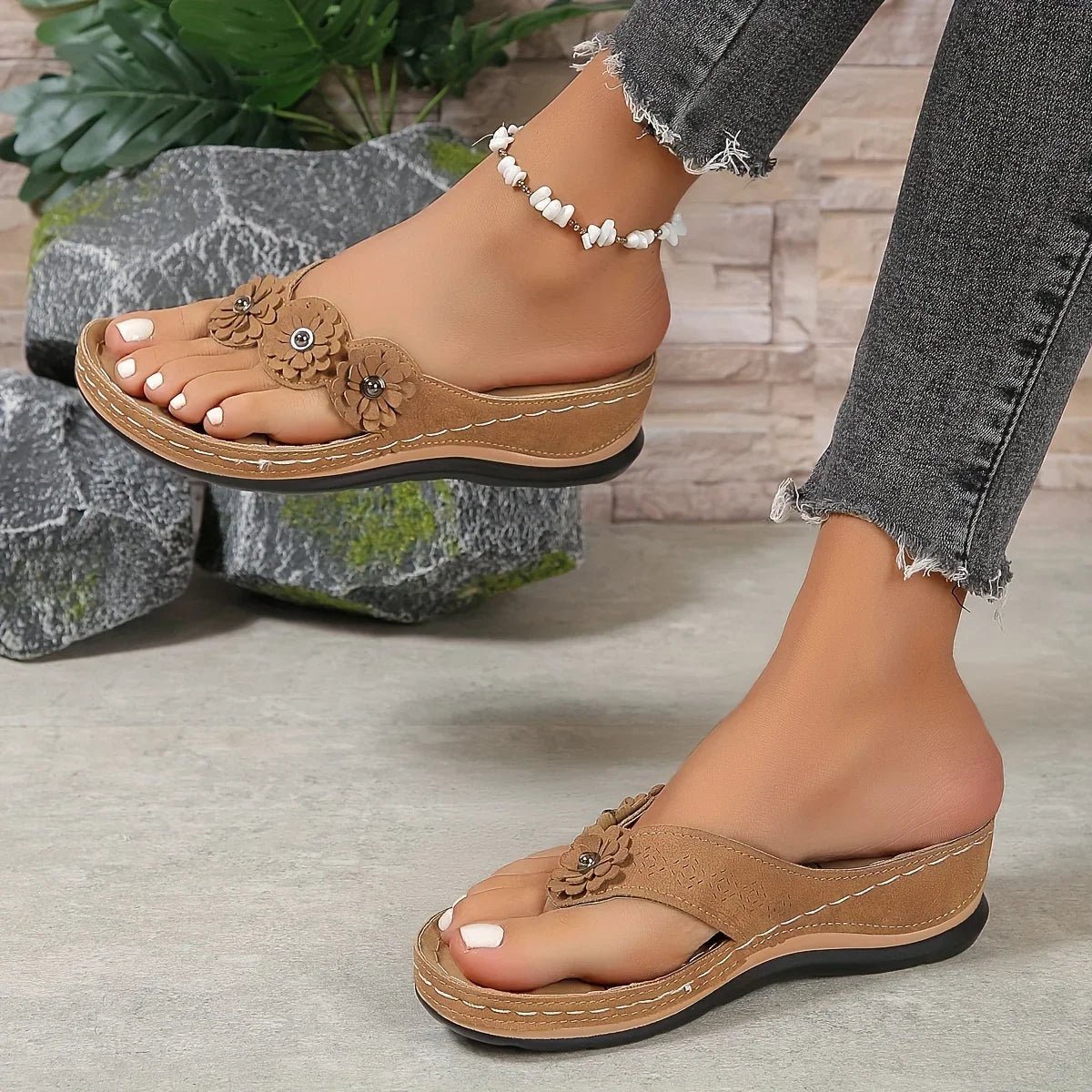 Chinelos de Praia Florais para Mulheres - Chinelos de Verão Confortáveis e Deslizantes, Calçados Casuais Versáteis para Exterior