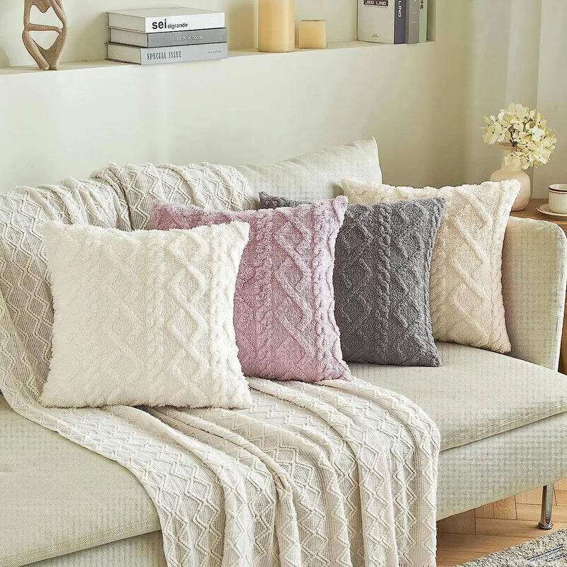 1 capa de almofada de lã artificial decorativa simples, capa de almofada de lã de pelúcia curta e macia, sofá decorativo moderno, fami