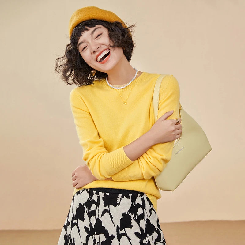 Pulôver feminino outono/inverno 100% puro suéter de caxemira casual suéter de malha gola redonda solto Tops básico versátil Blusa