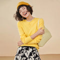 Pulôver feminino outono/inverno 100% puro suéter de caxemira casual suéter de malha gola redonda solto Tops básico versátil Blusa